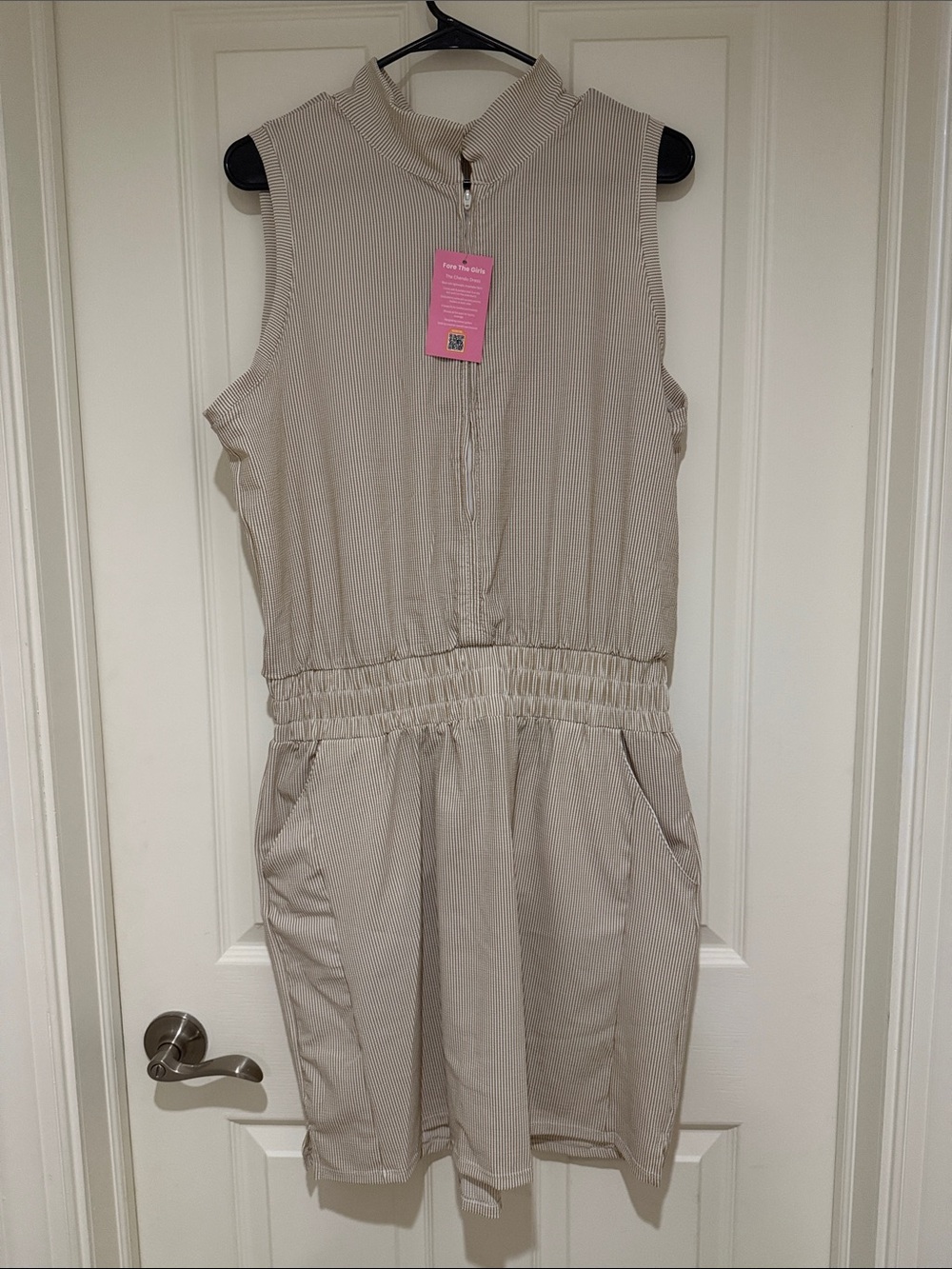 Sleeveless Zip-Front Romper in Light Beige